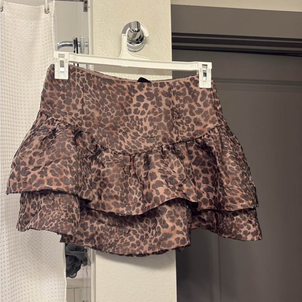 Vici Brown Leopard Tiered Mini Skirt